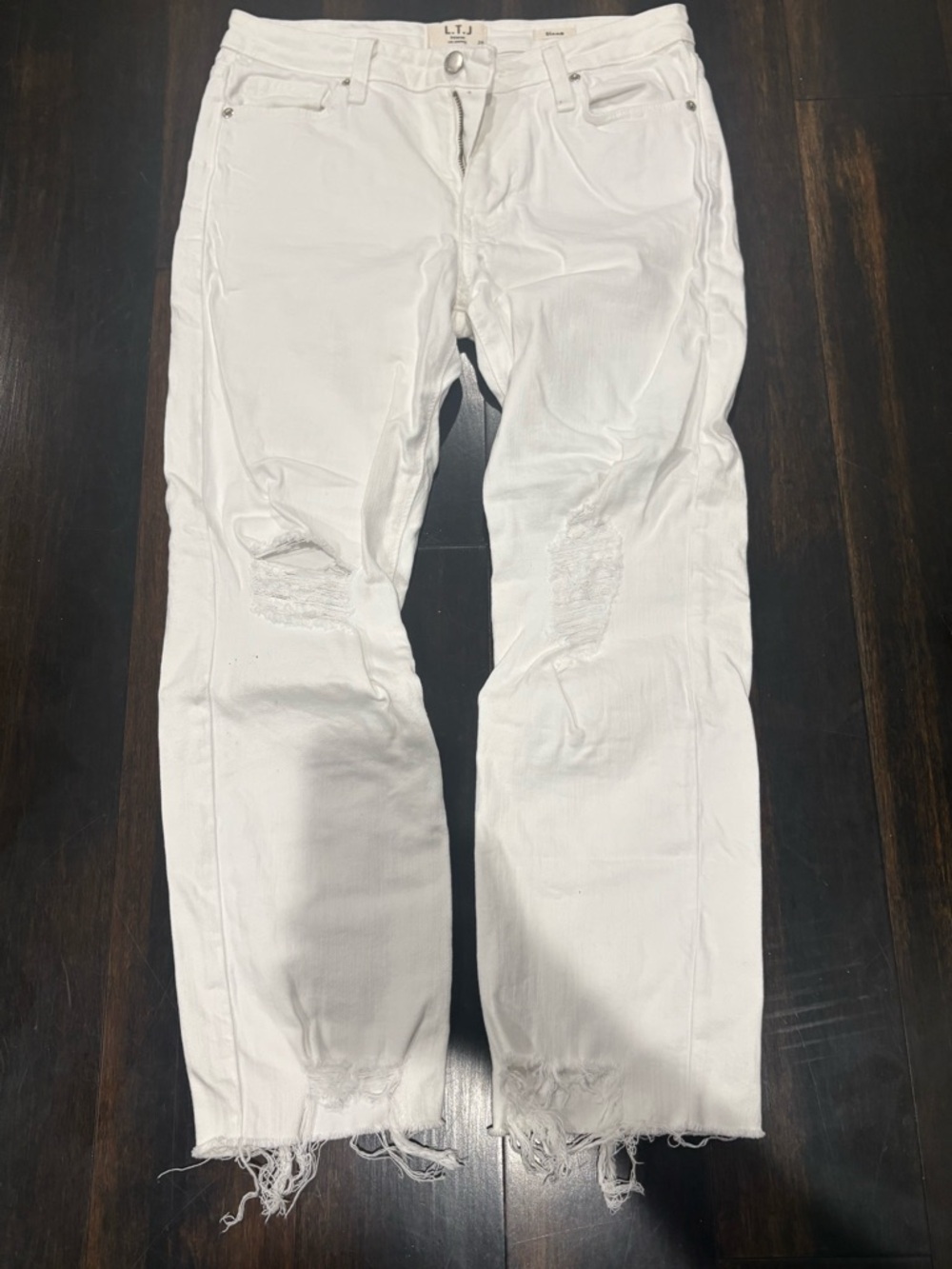 LTJ White Distressed Straight Jeans
